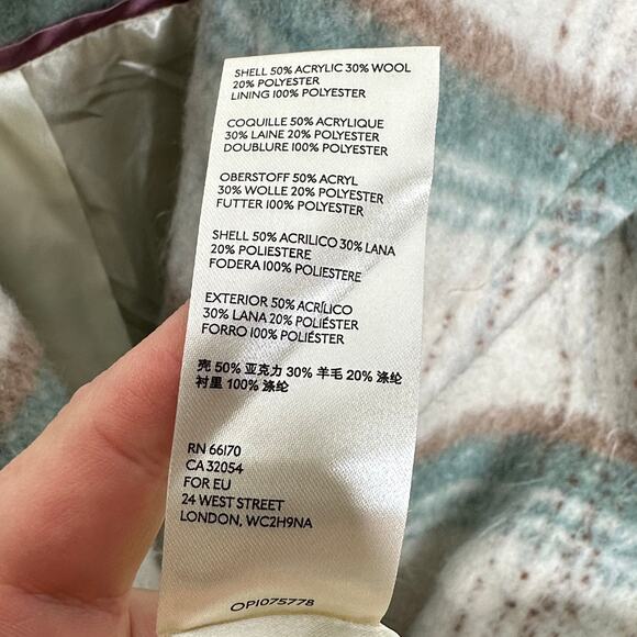 ANTHROPOLOGIE Elsa Plaid Coat Jacket Wool Ivory Teal Tan - Picture 9 of 9